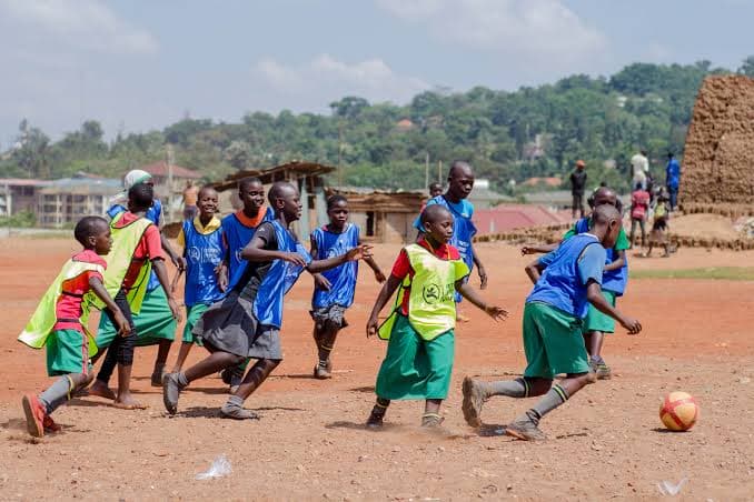 Pupils from kako primary school in Masaka city playing football organized by ZAF